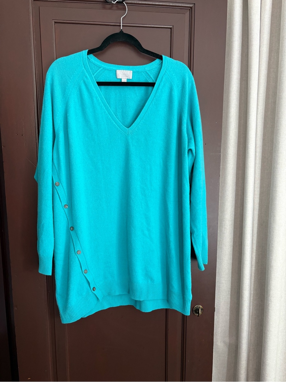 Pure Collection Cashmere turquoise sweater pullover decorative buttons size 18